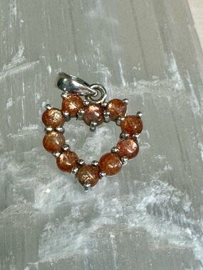 Sunstone Gemstone Heart cluster Sterling Silver Pendant
